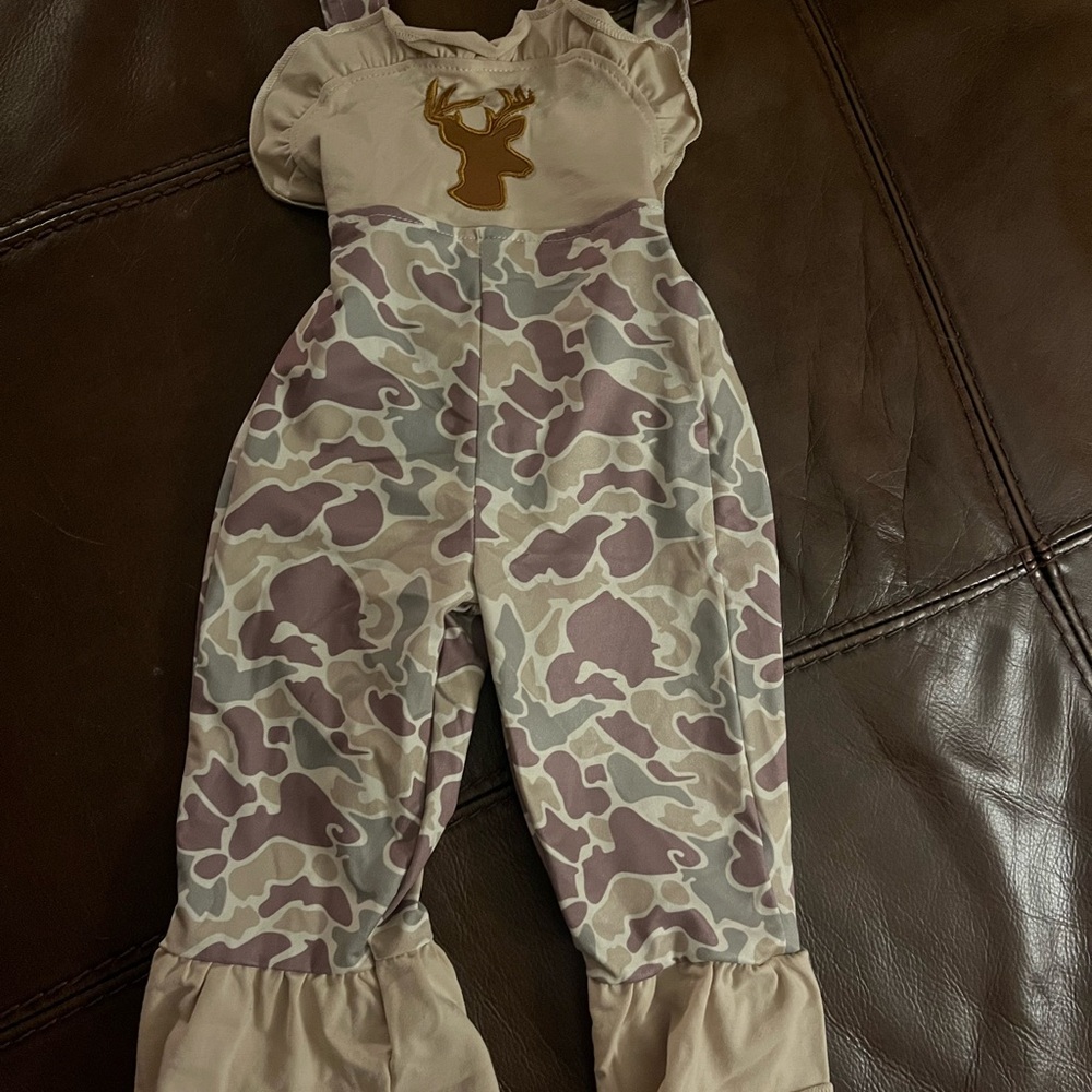 Camouflage Overalls with Deer Motif
